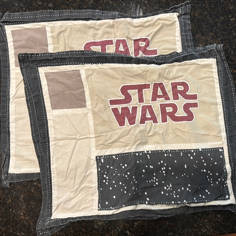 Star Wars Quilt and Sham Set - Black, Cream, White and Muted Burgundy Colors